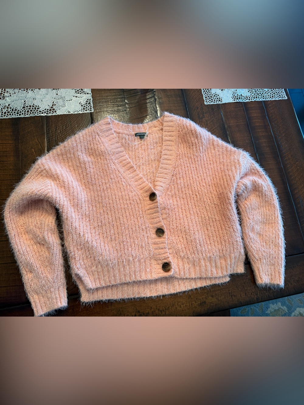 wild fable Soft Pink Fuzzy Button-Front Cardigan